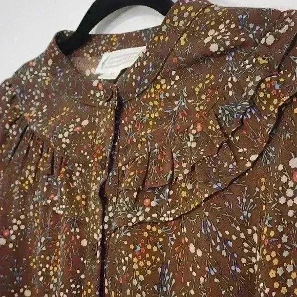 Loveriche Boho Ruffle Sleeve Cottage Core Midi Dress Size M Ditsy Brown Floral - Picture 4 of 11